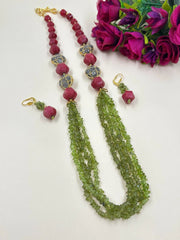 Semi Precious Green Peridot & Ruby Beaded Necklace Set – Elegant Gemstone Jewelry for Women