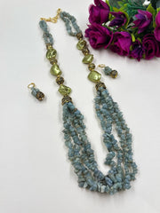 Handcrafted Semi Precious Gemstone Aquamarine Beaded Necklace Set – Elegant Statement Blue Beads Jewelry for Women