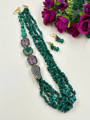 Semi Precious Natural Melachite Green Beaded Jewelry Set | Designer Gemstone Beads Jewelry Set For Women