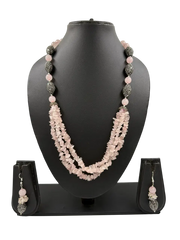 Elegant Semi Precious Rose Quartz Beaded Necklace Set - Pink Beads Jewelry Set For Women