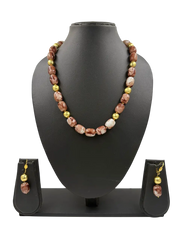 Semi Precious Brown Chalcedony Stone Beaded Necklace Set - Indo Western Bead Necklace Set