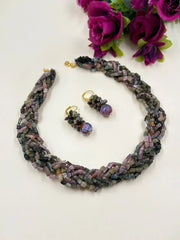 Semi Precious Gemstone Tourmaline Braided Beaded Necklace Set - Contemporary & Modern Beaded Necklace