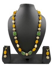 Designer Handcrafted Semi Precious Yellow Jade Beads Necklace Set - Yellow Beaded Jewelry