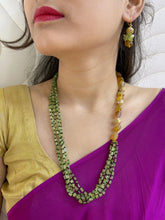 Semi Precious Yellow Onyx And Peridot Beads Necklace Set - Gemstone Beads Jewelry