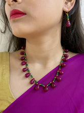Semi Precious Ruby Red Jade Drops Beads Necklace With Earrings – Traditional Beaded Jewelry For Women