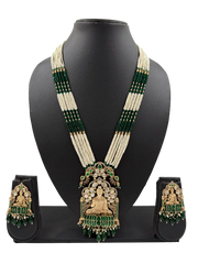 Designer Green Gautam Buddha Long Temple Necklace Set | South Indian Temple Jewellery For Women