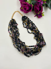 Semi Precious Gemstones Tourmaline Multilayered Beaded Necklace Set For Women