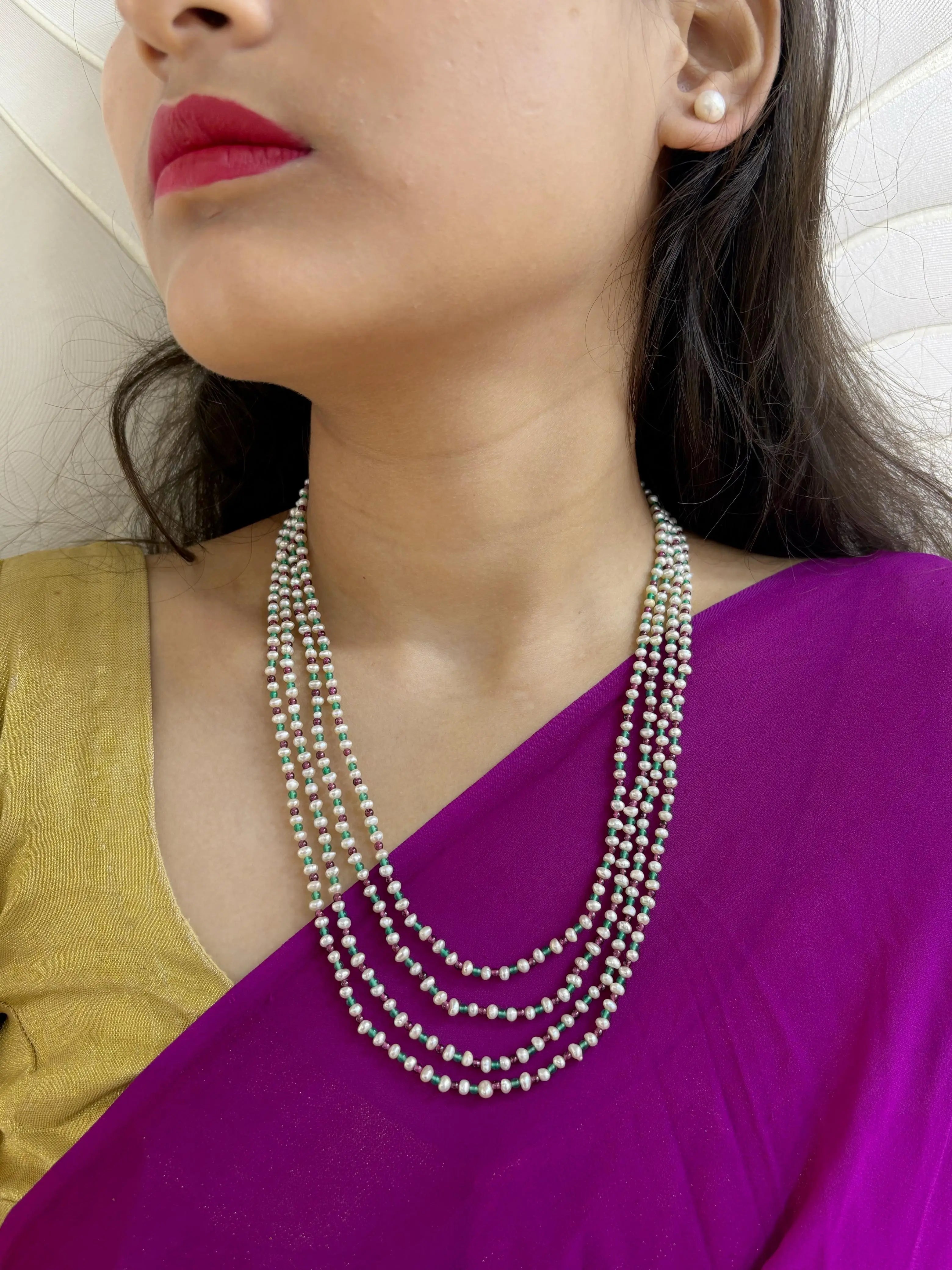 Multicolor Real Freshwater Hyderabadi Pearls Beaded Necklace For Women