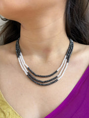 Semi Precious Black And White Cubic Zirconia Beads Necklace For Women