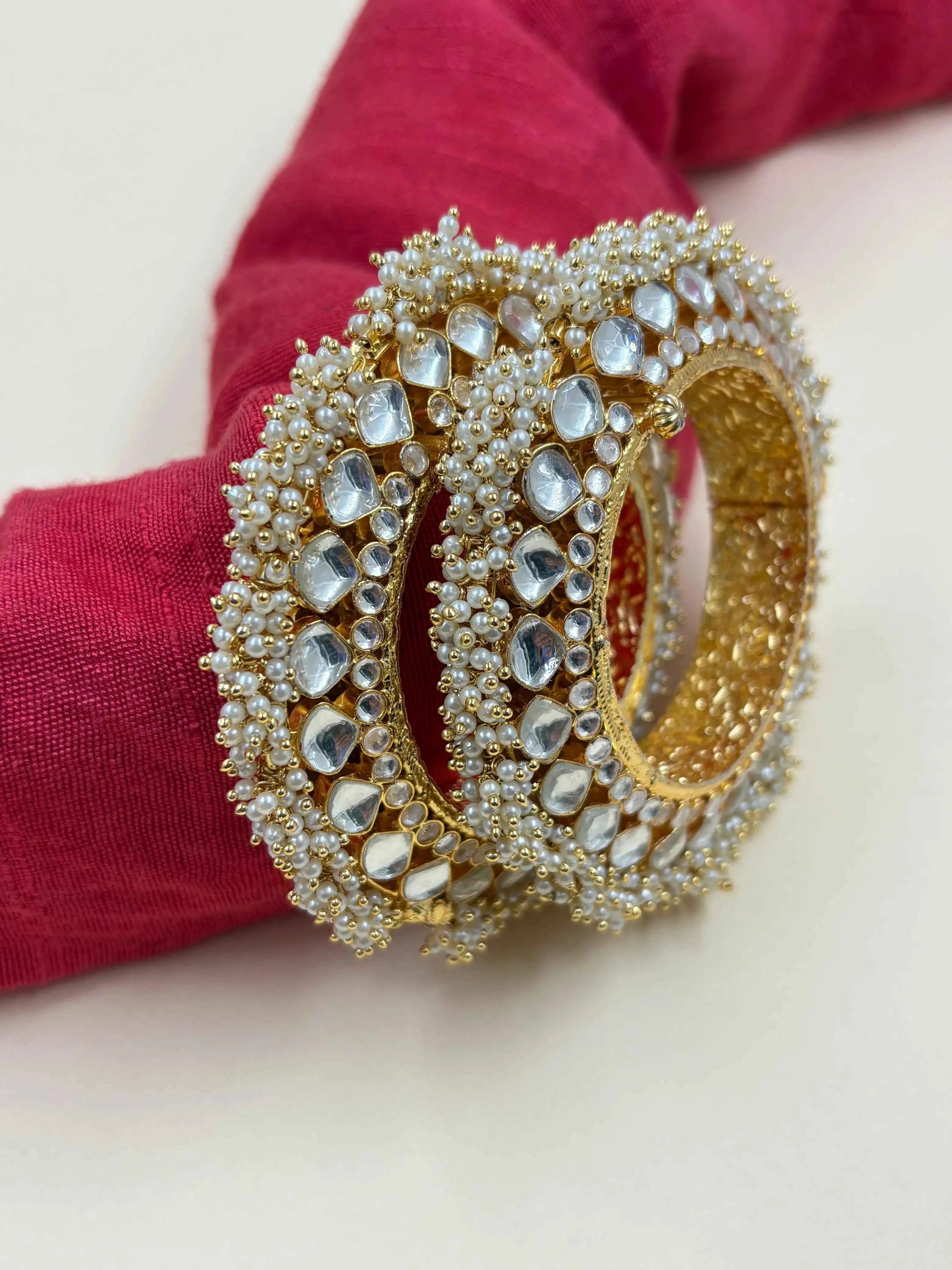 Traditional Gold Plated Jadau Pacheli Bangles For Women - Wedding & Festive Wear Kundan Bangles