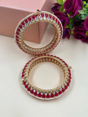 Premium Quality Red Kundan Polki Bangles For Women - Wedding & Party Wear Red Kada Bangles
