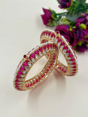 Premium Quality Red Kundan Polki Bangles For Women - Wedding & Party Wear Red Kada Bangles