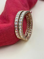 Traditional Artificial Square Shape Thin Polki Bangles - Sleek Kundan Bangles