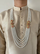 Designer Long Kundan Brooch And Pearls Necklace For Grooms Sherwani - Mens Weddings Jewellery