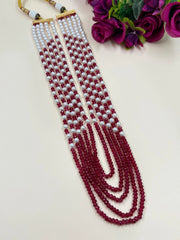 Multi Layered Pearls And Red Beads Necklace For Sarees And Dresses