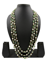 Triple Layered Shell Pearls And Fluorite Unisex Beaded Necklace - Gemstone Beads Necklace