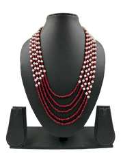 Multi Layered Pearls And Red Beads Necklace For Sarees And Dresses