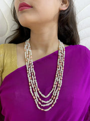 Layered Freshwater Real Hyderabadi Pearls Beaded Necklace With Tulip Flowers