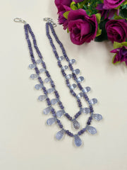 Elegant Semi Precious Lavender Quartz Teardrops Beaded Necklace Set For Women