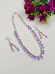 Beautiful Rose Pink Freshwater Pearls With CZ Purple Stone Teardrops Beads Necklace For Women