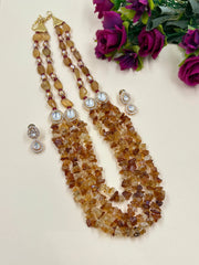 Stylish Semi Precious Gemstone Citrine Chips Beads Necklace Set For Women - Festive Gemstone Beaded Necklaces