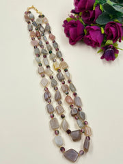 Semi Precious Tumble Shape Natural Double Layered Moonstone Beads Necklace - Elegant, Versatile And Earthy