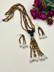 Stylish Natural Tiger Eye Beaded Necklace With Tassels - Gemstone Jewelry