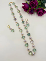 Single Strand Natural Fluorite Beaded Necklace Set For Women - Handmade Gemstone Beaded Jewelry