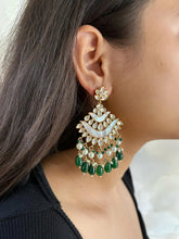 Contemporary Kundan And Mother Of Pearl Green Chandbali Earrings For Women - Wedding And Party Wear