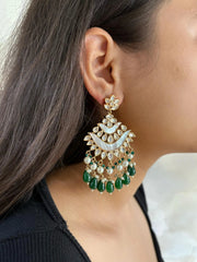 Contemporary Kundan And Mother Of Pearl Green Chandbali Earrings For Women - Wedding And Party Wear