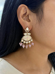 Traditional Pink Meenakari Kundan Dangler Earrings For Women - Party And Wedding Wear
