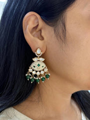 Traditional Green Meenakari Kundan Dangler Earrings For Women - Party And Wedding Wear