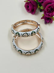 Traditional Gold Plated Green Meenakari Bangles With Kundan For Women