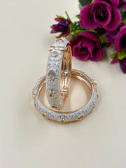 Traditional Gold Plated White Meenakari Bangles With Kundan - Enamel Bangles