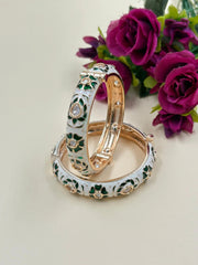 Traditional Gold Plated Green Meenakari Bangles With Kundan For Women