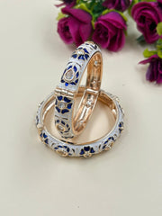 Traditional Gold Plated Floral Blue Meenakari Bangles With Kundan
