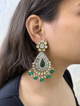 Long Victorian Plated Green Kundan Earrings For Women - Wedding And Party Wear Earrings