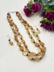 Layered Yellow Citrine Gemstone Beaded Jewellery Set For Women - Perfect Indo Western Wear