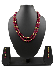 Double Layered Pink Jade Kharbuja Beads Necklace Set For Women