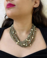 Pastel Green Multi Strand Gemstone Beaded Necklace - Elegant Semi-Precious Stones Jewelry