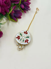 Traditional Gold Plated Kundan Maang Tikka With Red Enamel