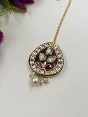 Traditional Gold Plated Kundan Maang Tikka With Red Enamel