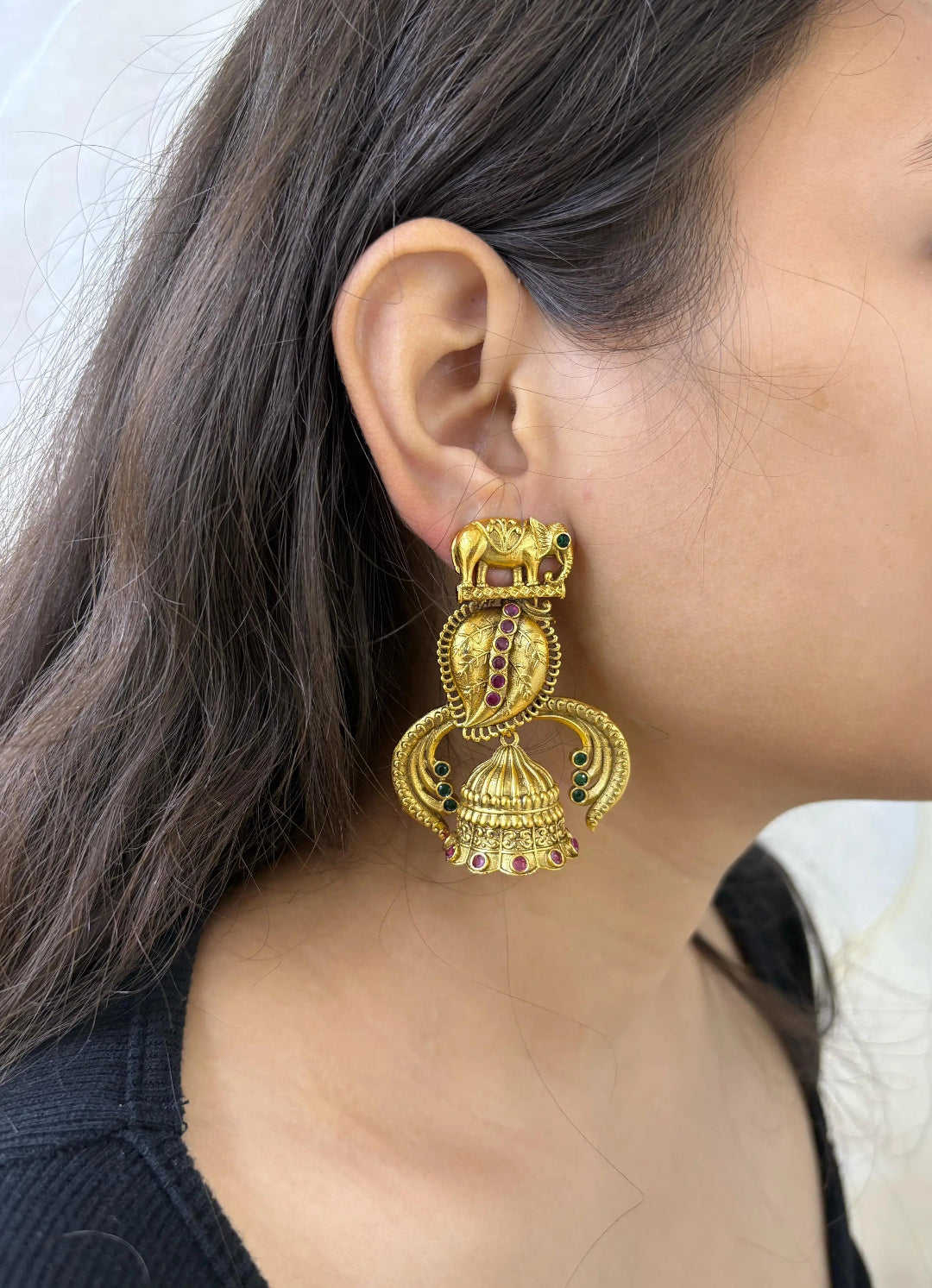 Elephant Design Gold Plated Jhumki Earrings For Women - Ethnic and Traditional Wear