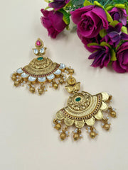 Traditional Gold Plated Antique Kundan Chandbali Earrings - Wedding And Festive Wear