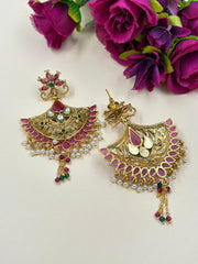 Gold Plated Traditional Golden Chandbali Earrings For Weddings