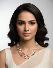 Kalki Shape Freshwater Pearls triple layered Beaded Necklace For Women