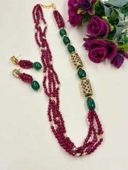 Side-Pattern Pink Jade Beaded Necklace Set - Elegant Festive Beaded Jewellery