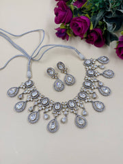 Designer Dual Tone Victorian Polki Party Wear Jewellery Necklace Set
