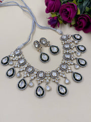 Designer Dual Tone Green Victorian Polki Party Wear Jewellery Necklace Set