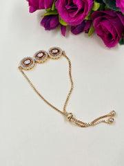 Delicate AD And Polki Kundan Chain Bracelet with red meenakaari